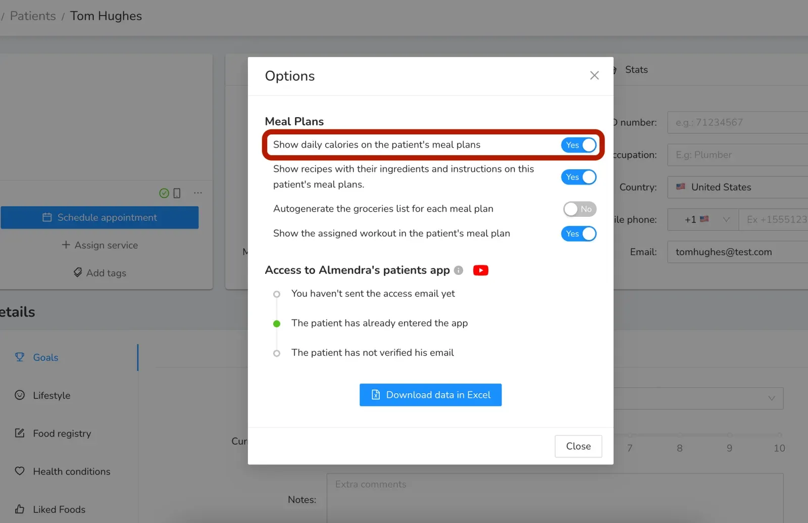 Option to show daily calories