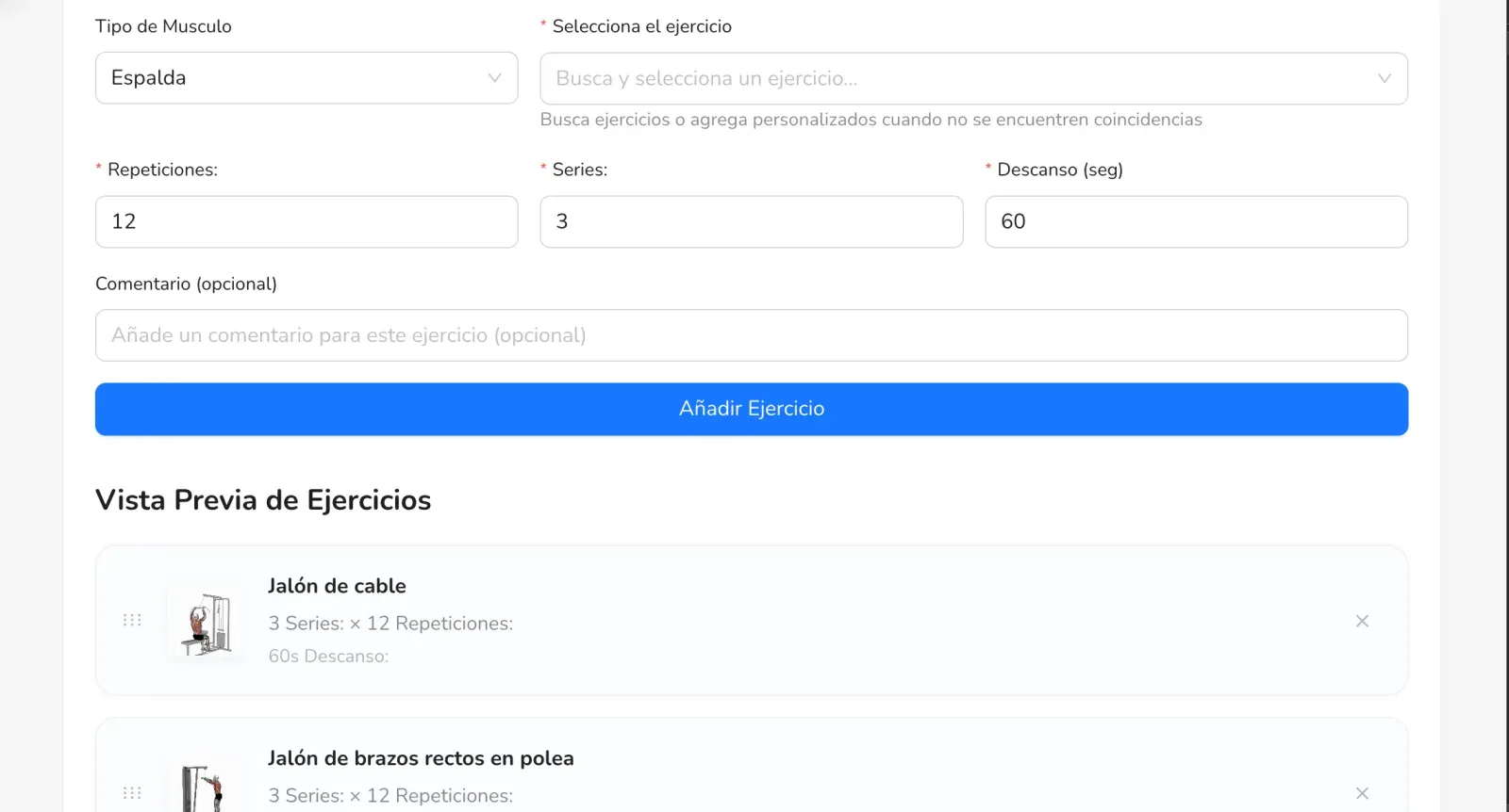 Creación de un entrenamiento paso a paso