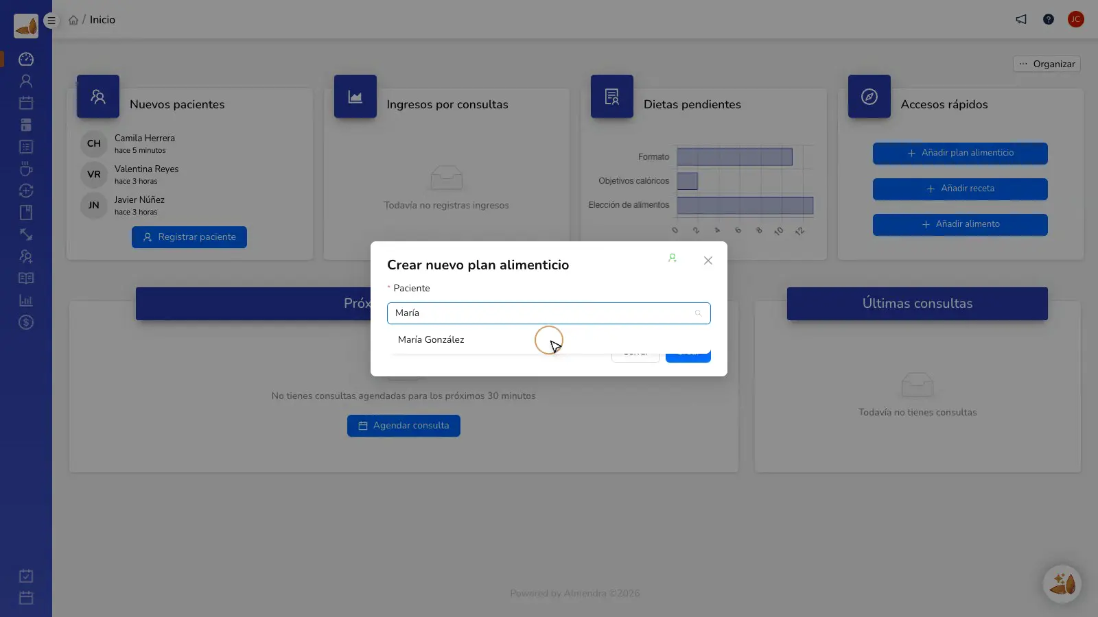 Editor de plano alimentar com receita e equivalências