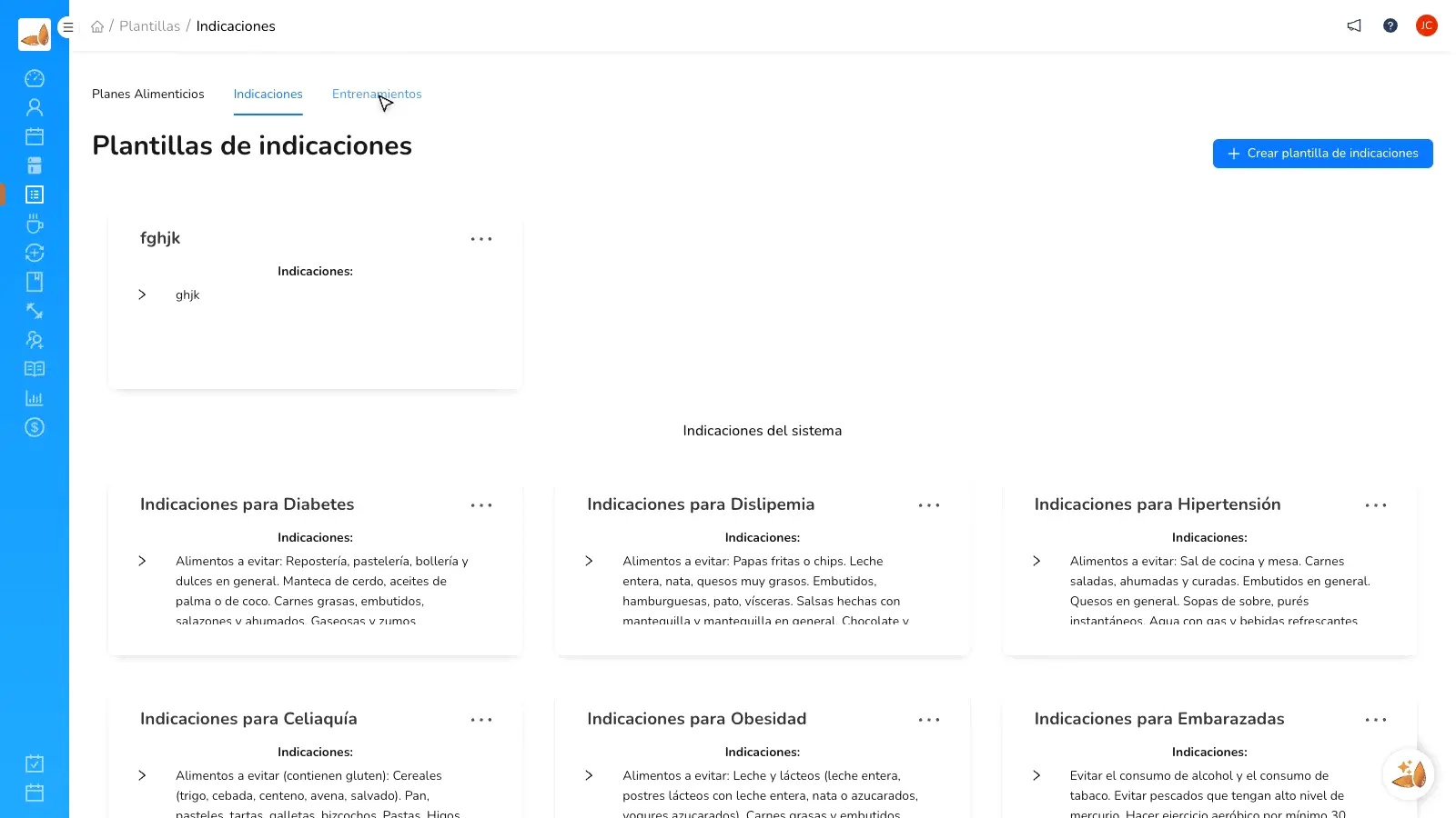 Plano alimentar com modelo aplicado e macros recalculados