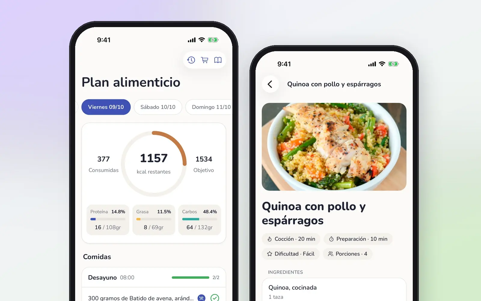 Plano do dia e receita no app para pacientes.