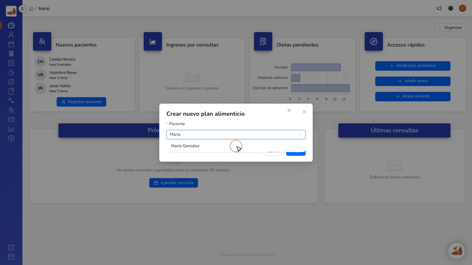 Editor de plan alimenticio con receta y equivalencias