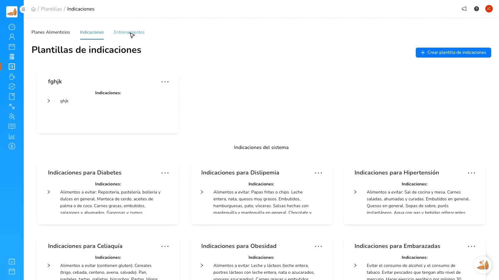 Plan alimenticio con plantilla aplicada y macros recalculados